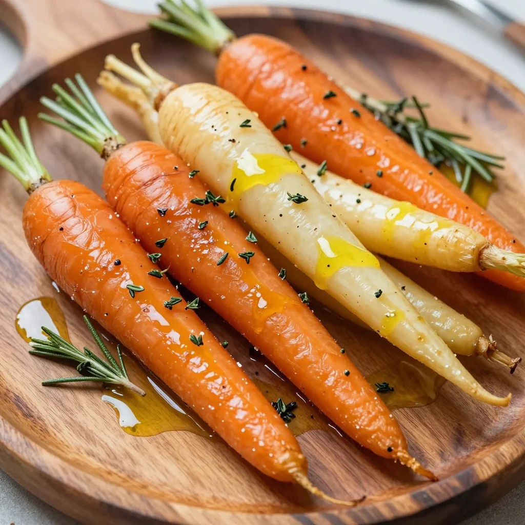 warm lemon roasted carrots and parsnips with fresh herbs for dinner