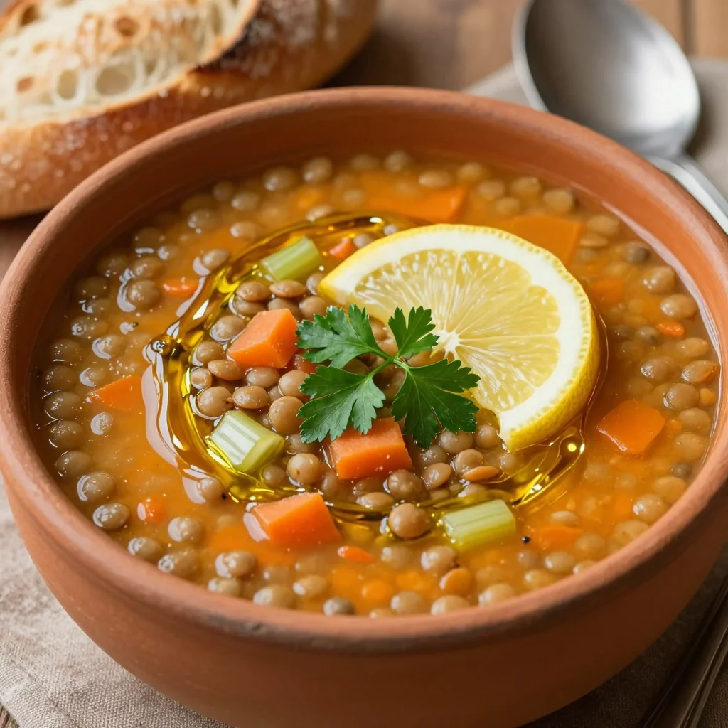 Healthy Mediterranean Lentil Soup With Lemon