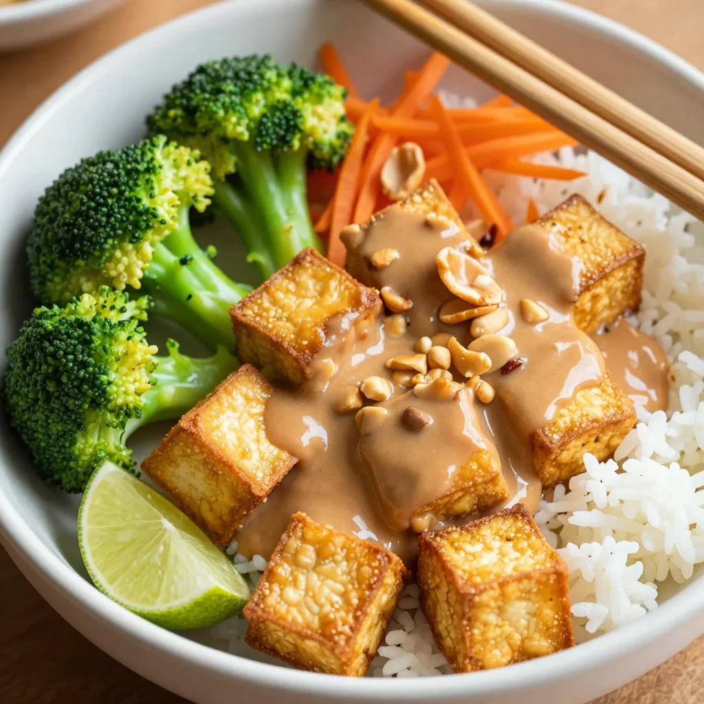Crispy Tofu Bowls with Peanut Sauce for Healthy Meal
