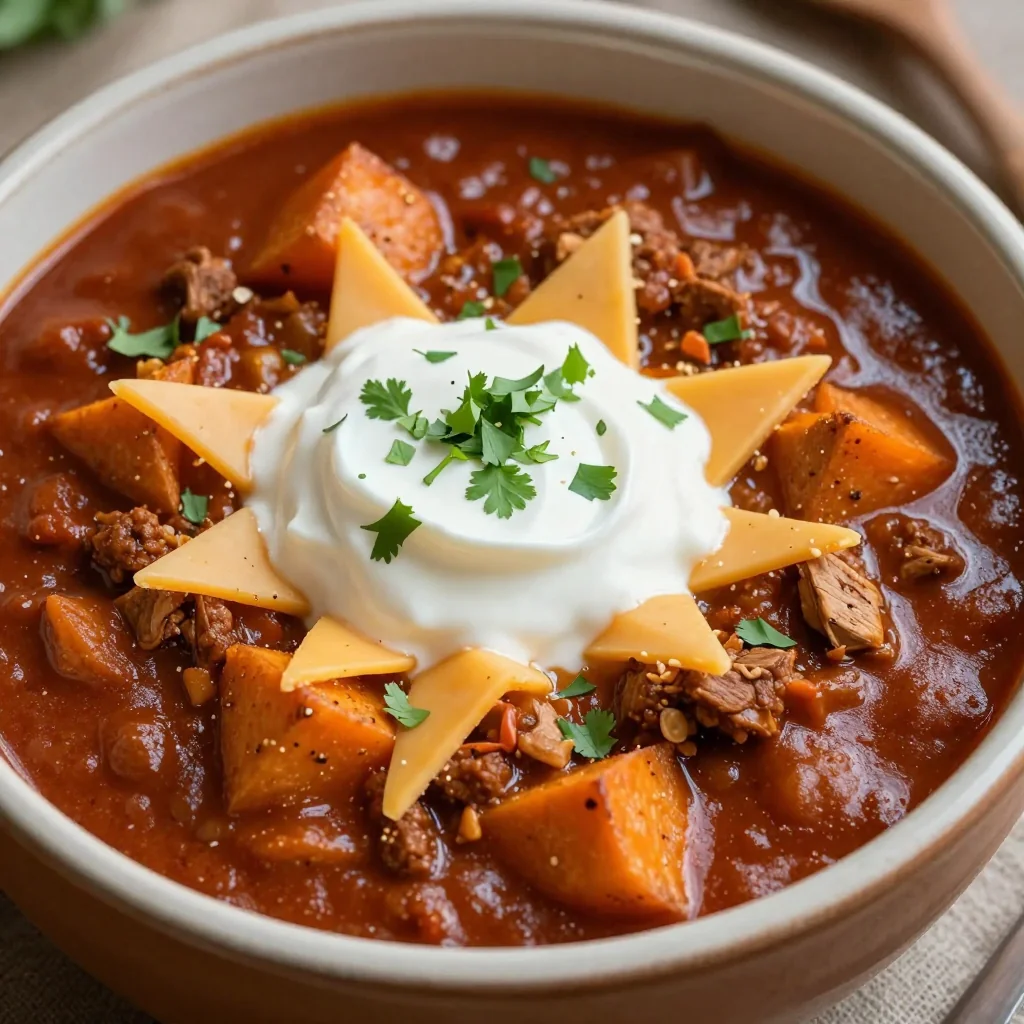High Protein Slow Cooker Turkey Chili with Sweet Potatoes