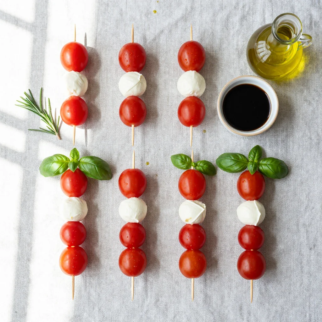 All ingredients for Caprese Salad Skewers with Balsamic Glaze
