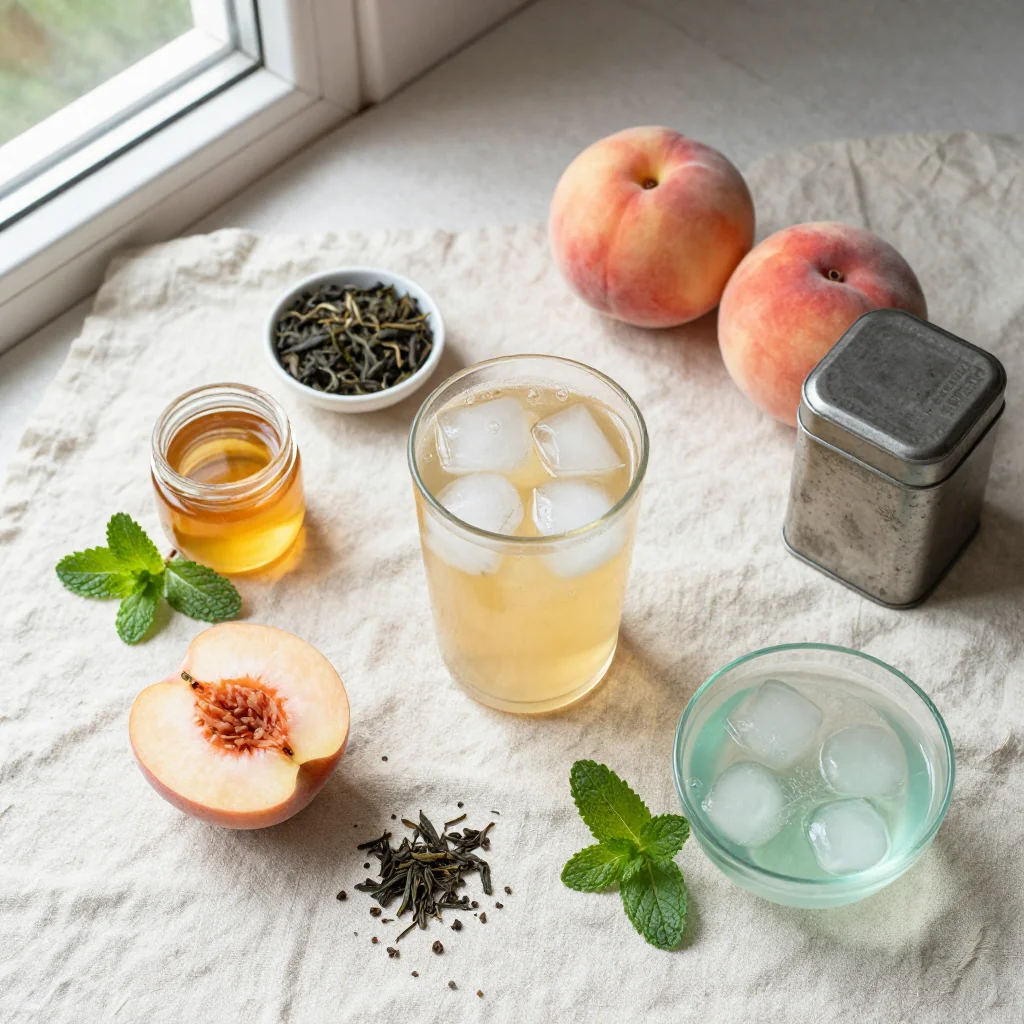 All ingredients for Peach Iced Tea Sweet Southern Style