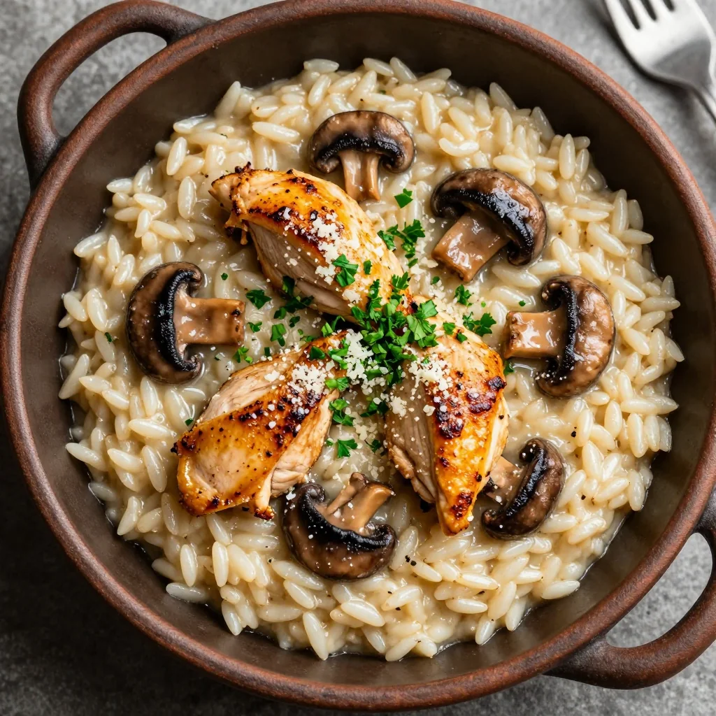 Creamy Chicken and Mushroom Risotto for a Fancy Night In