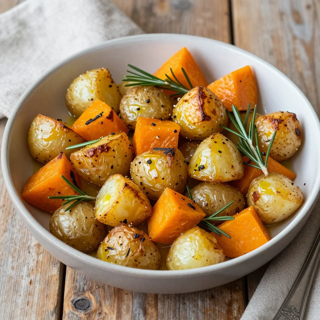warm roasted potatoes and winter squash with rosemary for cozy family dinners