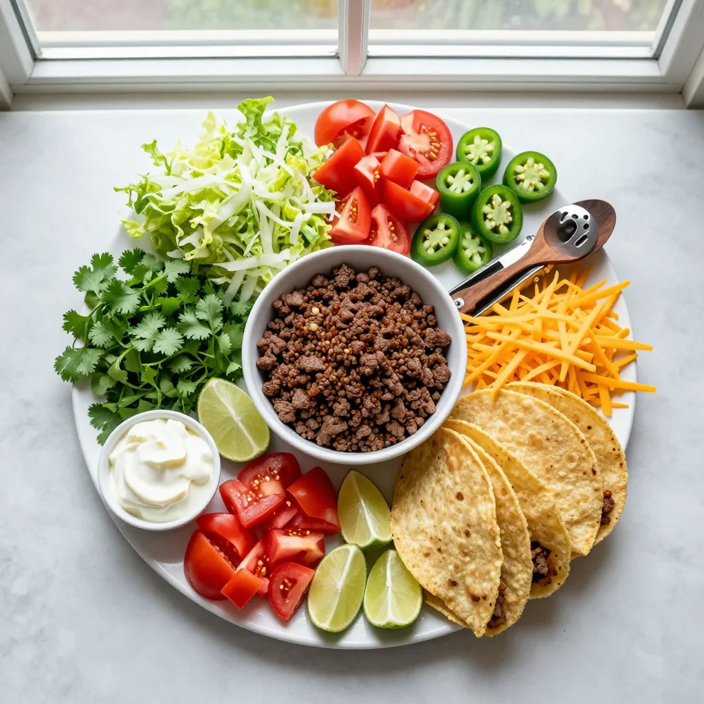 All ingredients laid out for Beef Tacos with Hard Shells