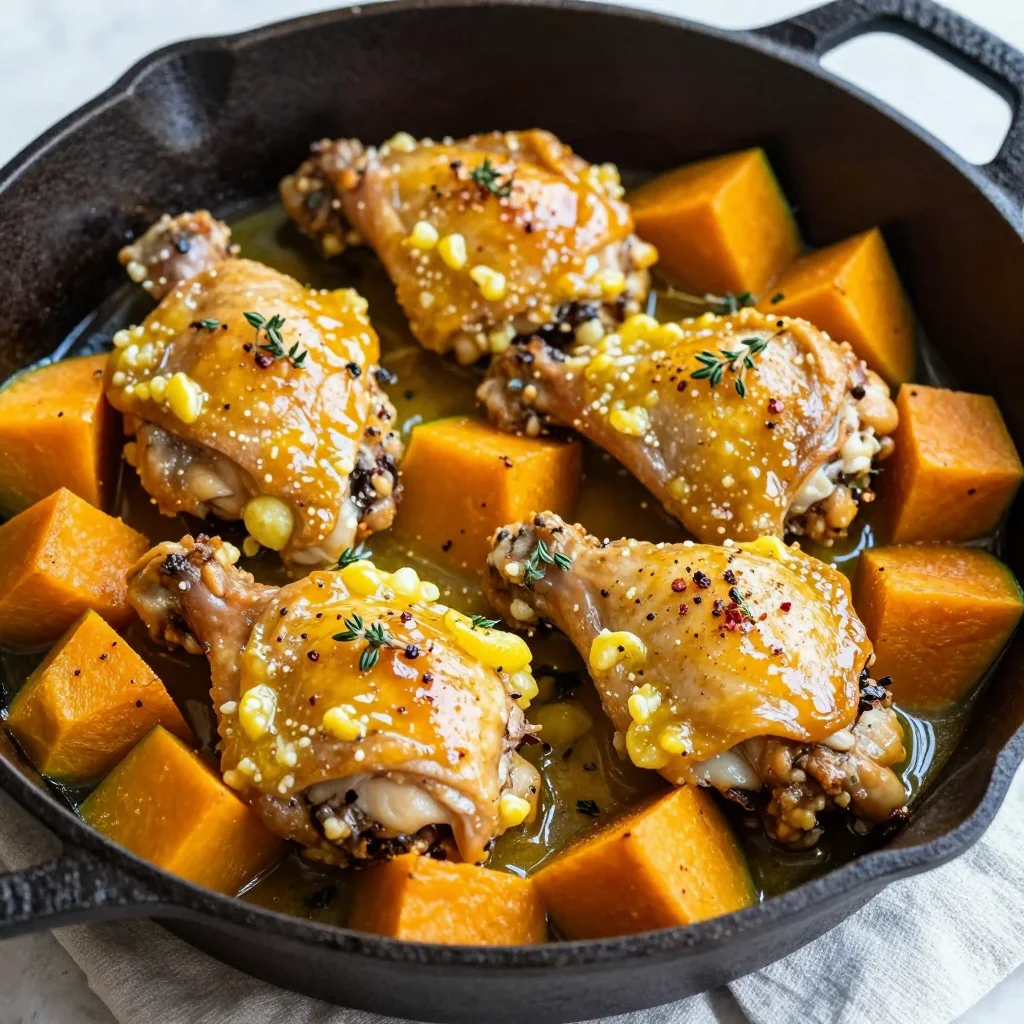 onepot lemon garlic chicken with winter squash for cozy suppers