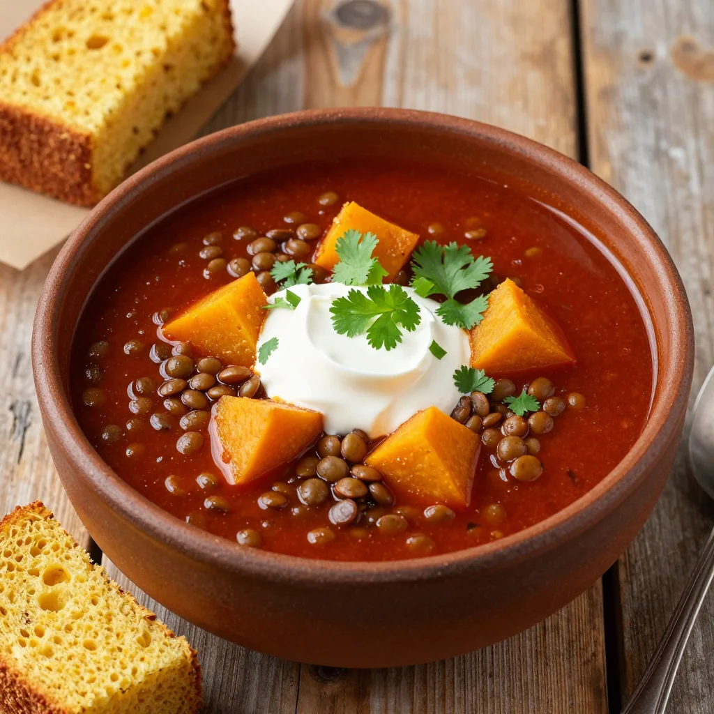slow cooker lentil and winter squash chili for family meals