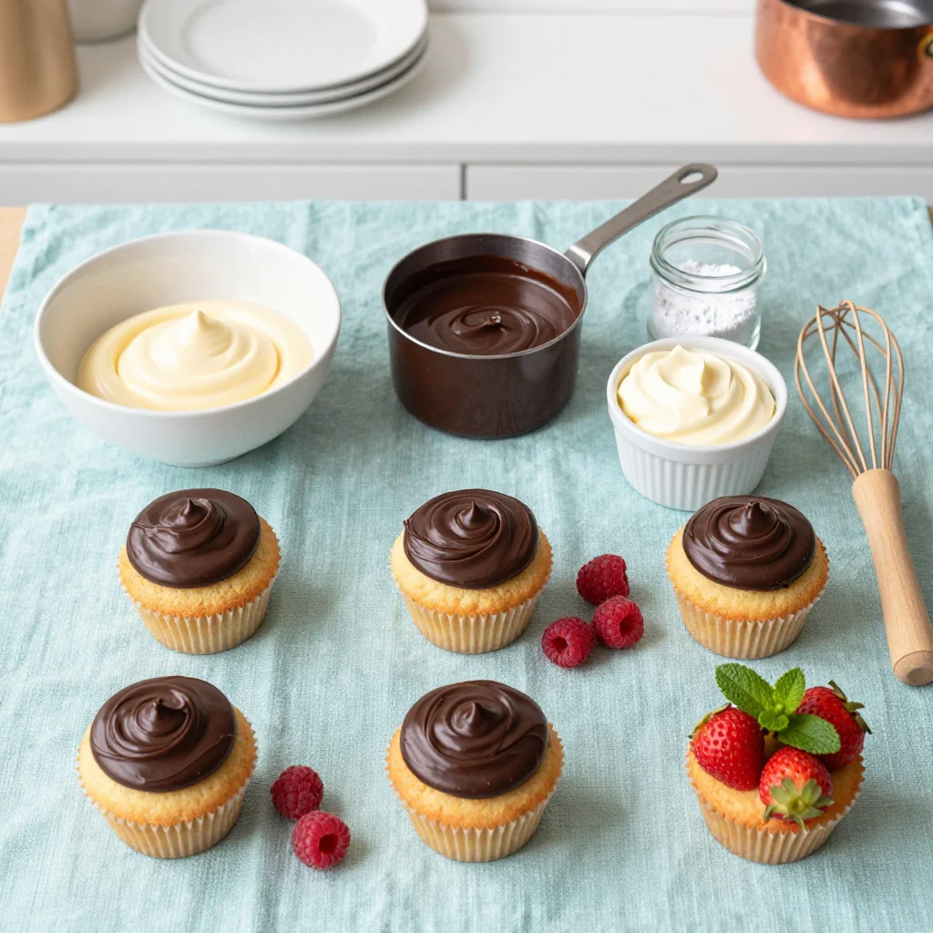 All ingredients for Boston Cream Pie Cupcakes with Chocolate Ganache