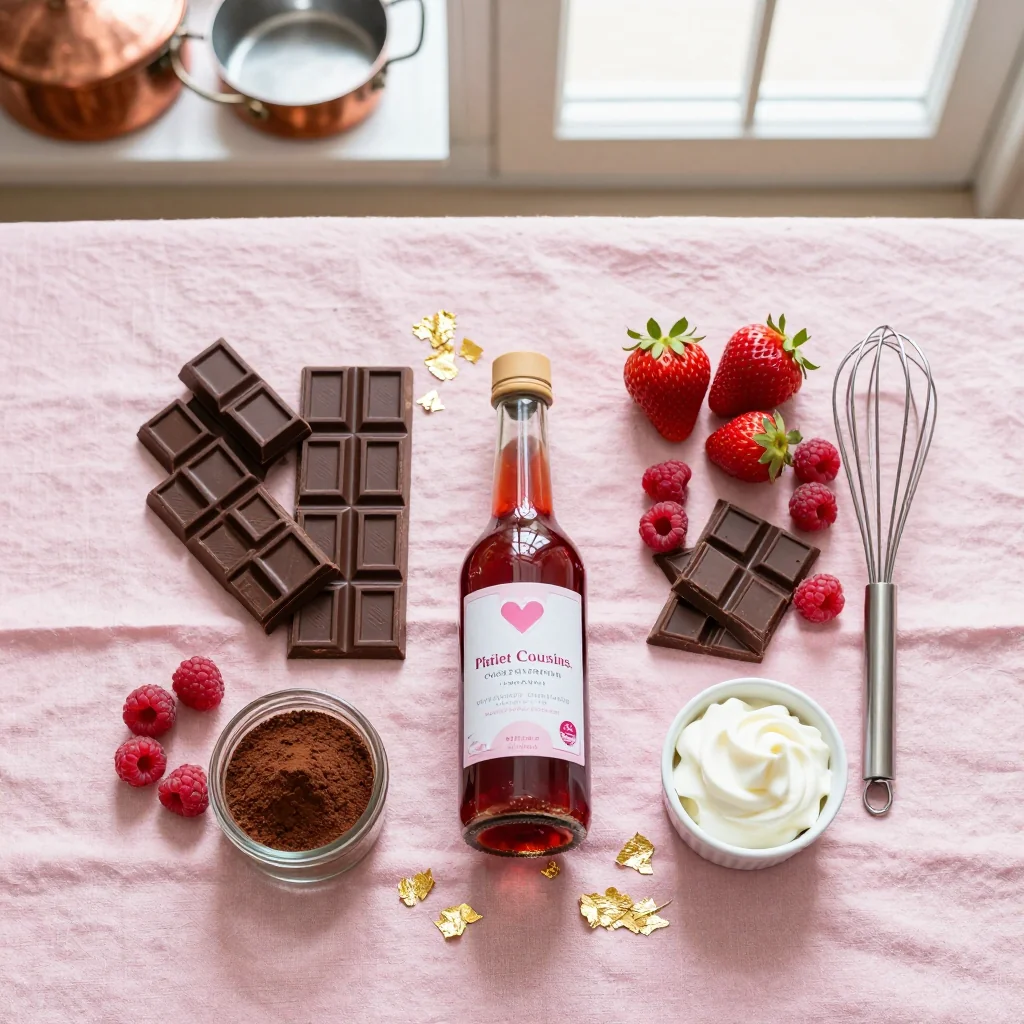 All ingredients for the chocolate lava cake with raspberry coulis