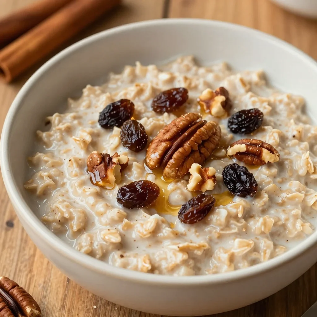 Cozy Warm Spiced Oatmeal with Raisins and Nuts