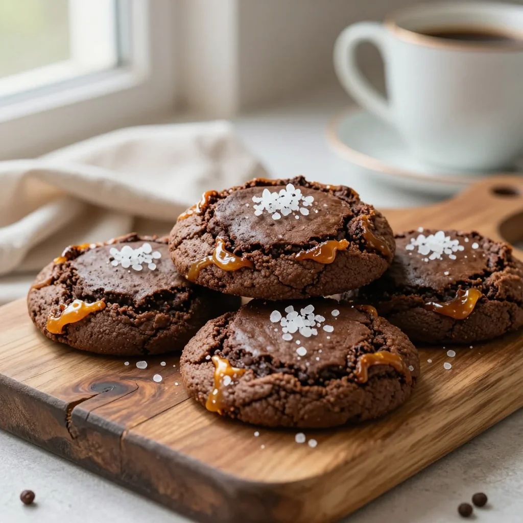 Brownie Cookies with Crinkle Top and Sea Salt