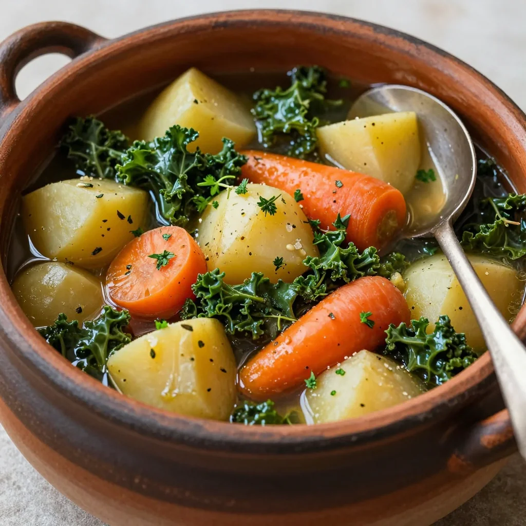 onepot winter vegetable and potato stew with fresh herbs for family meals