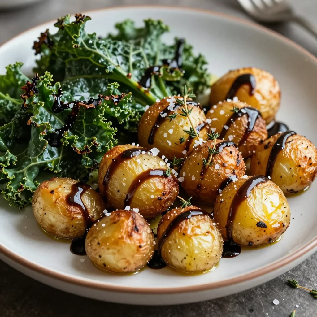 garlic roasted potatoes and kale with balsamic glaze for family meals