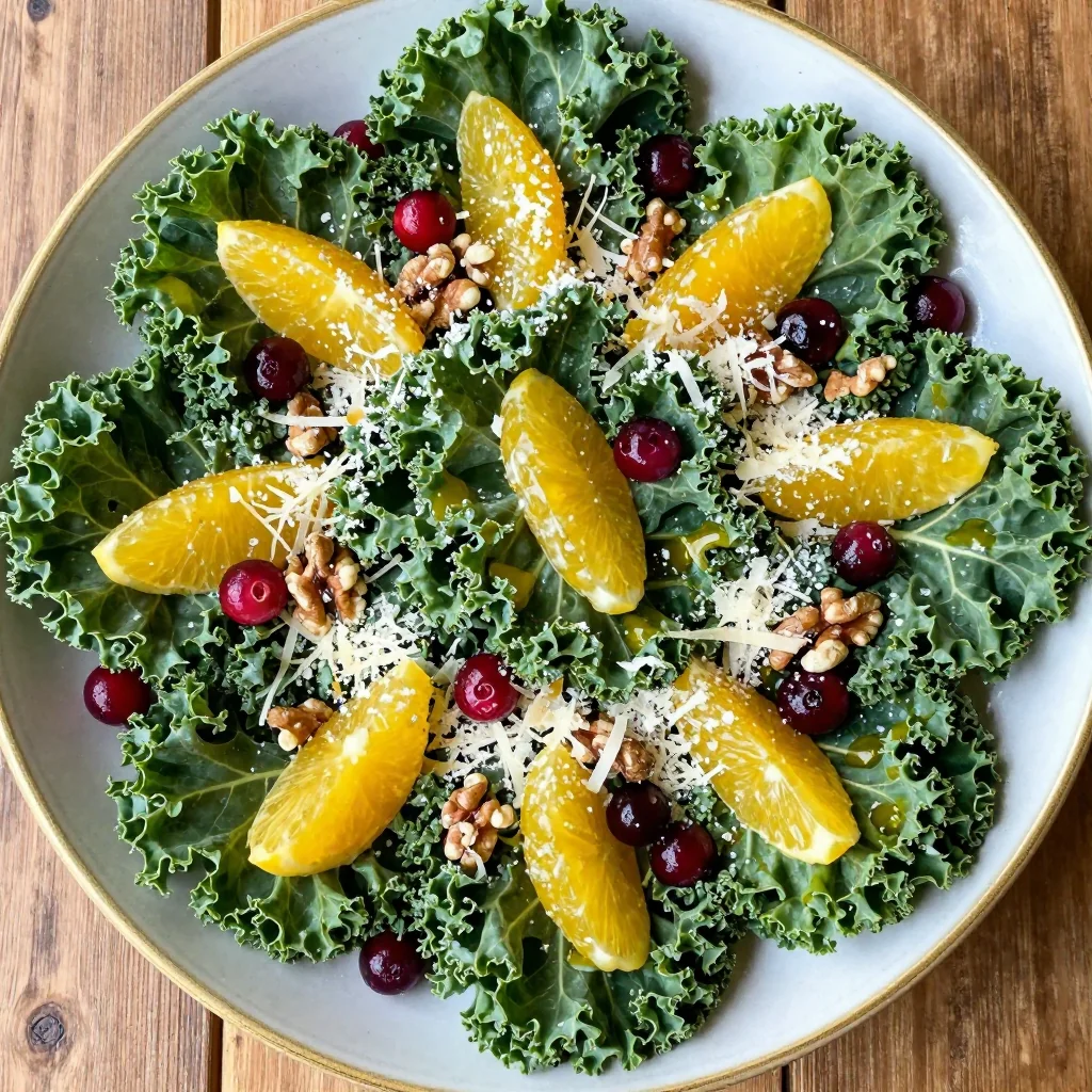 cranberry walnut salad with kale and citrus dressing for holidays