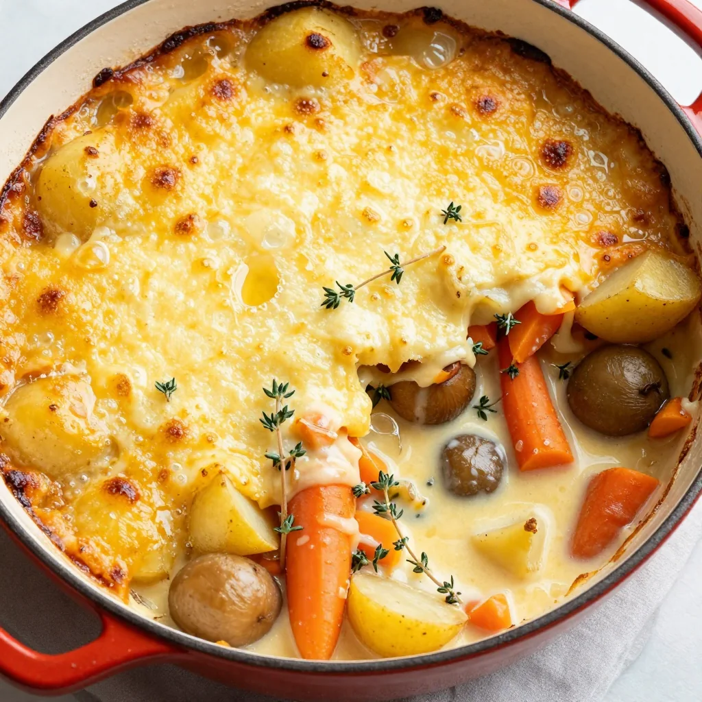 onepot winter vegetable gratin with potatoes and fresh thyme