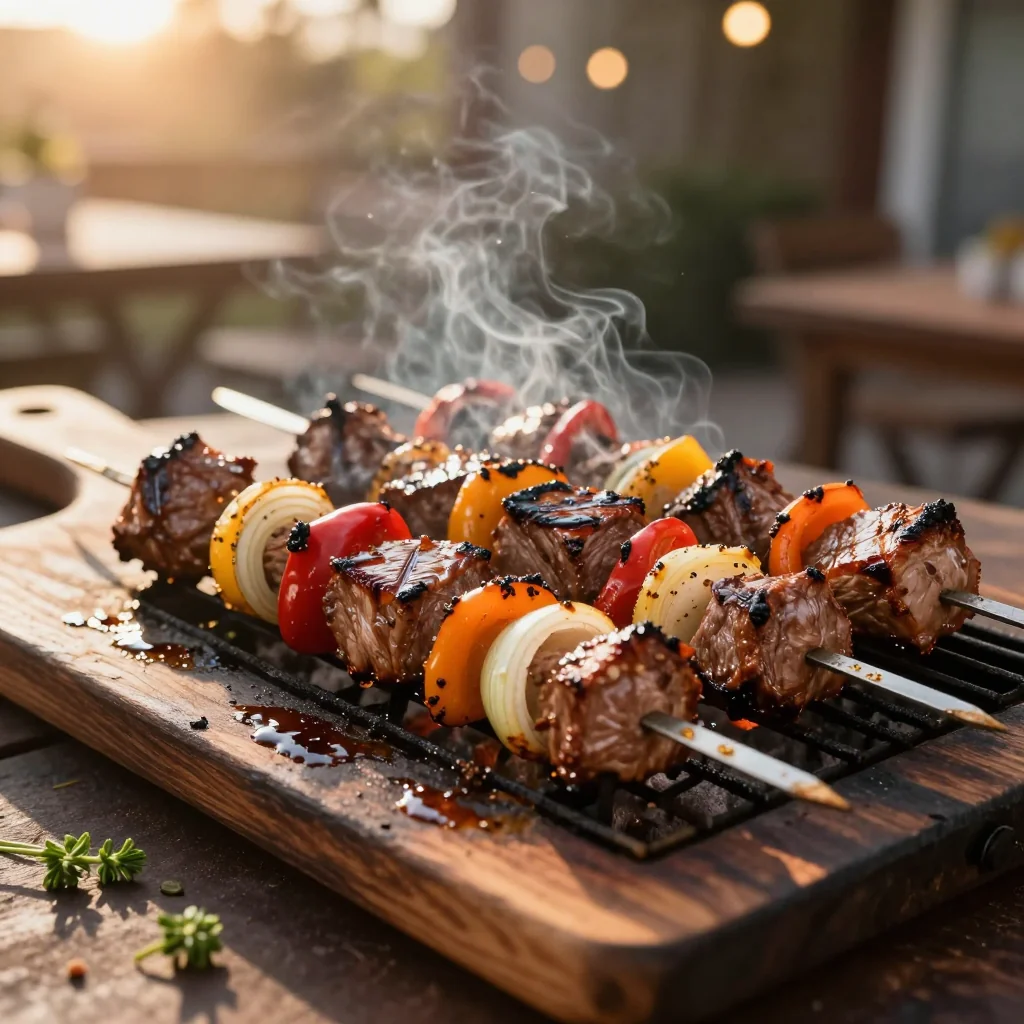 Grilled Steak Kebabs with Peppers and Onions