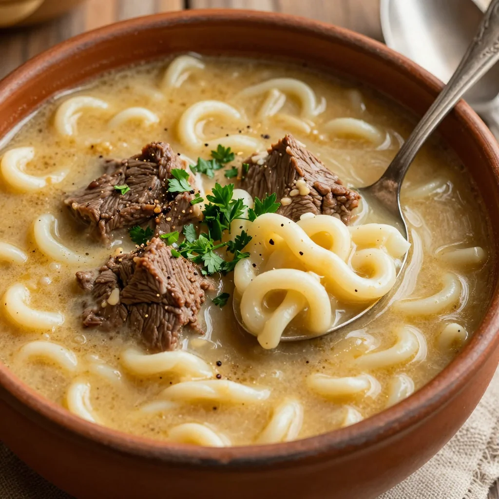 Pantry Clean Out Creamy Beef and Noodle Soup