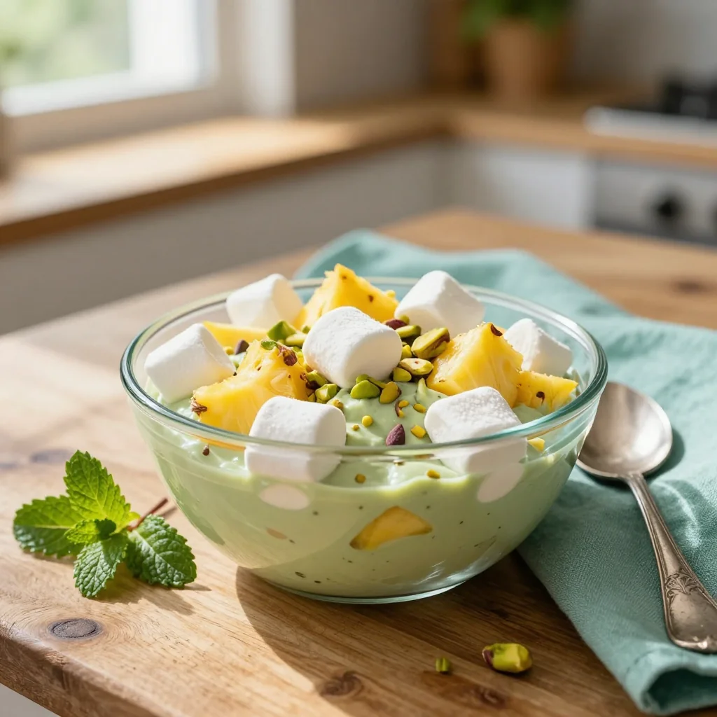 Pistachio Pudding Salad with Pineapple and Marshmallows