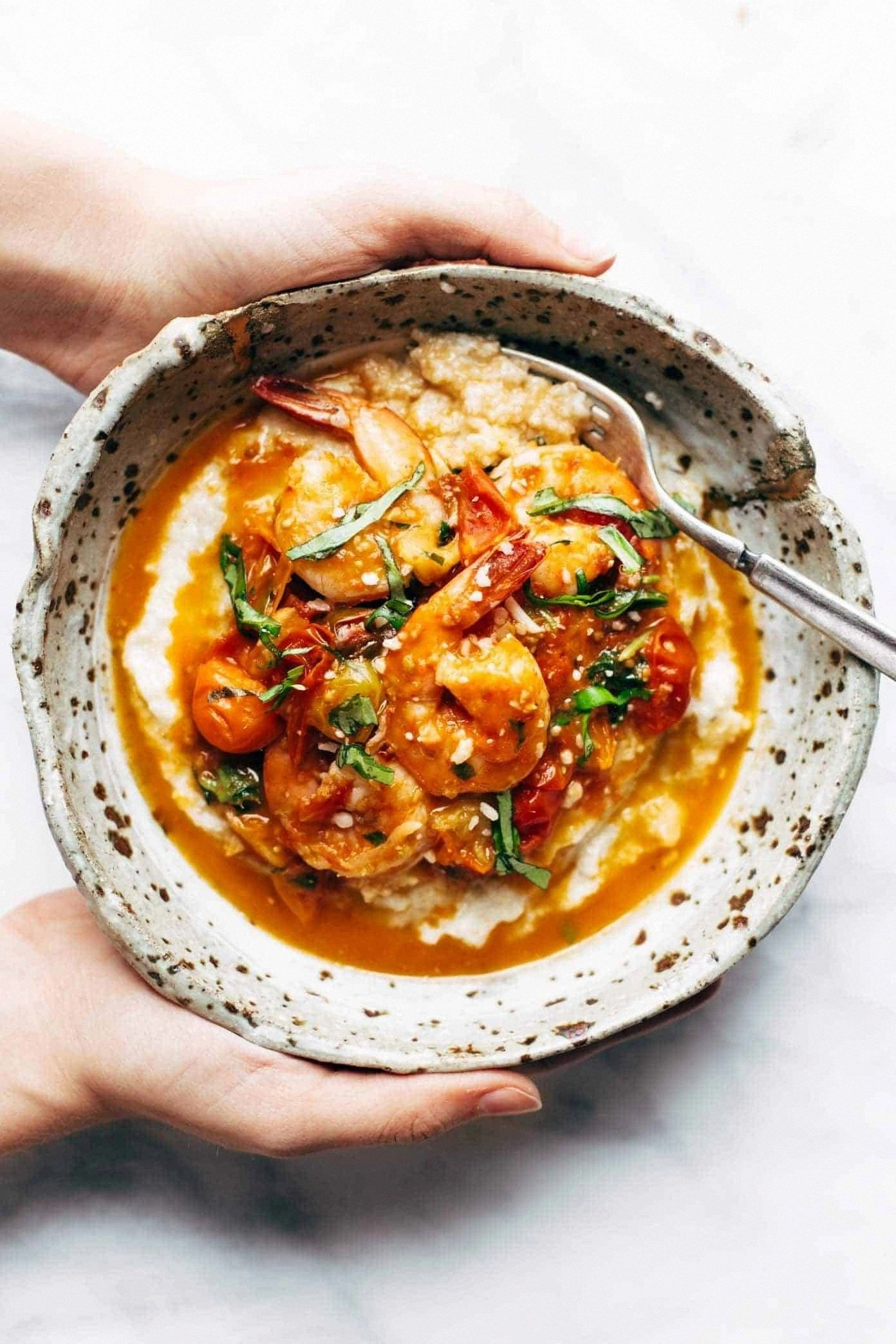 Garlic Basil Shrimp and Grits