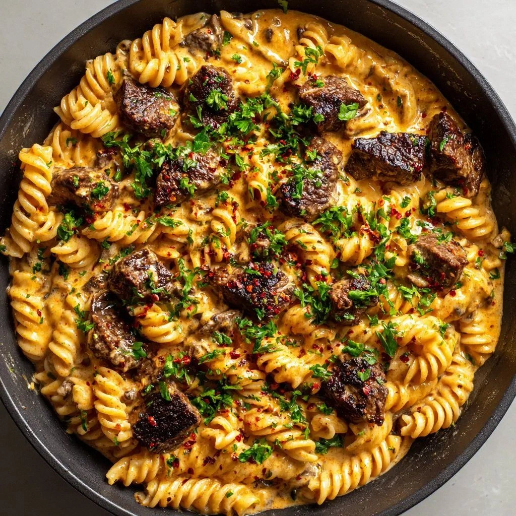 Garlic Butter Steak Pasta: The
