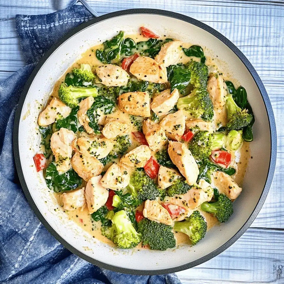 Garlic Chicken with Broccoli and Spinach: Creamy One-Pan Delight