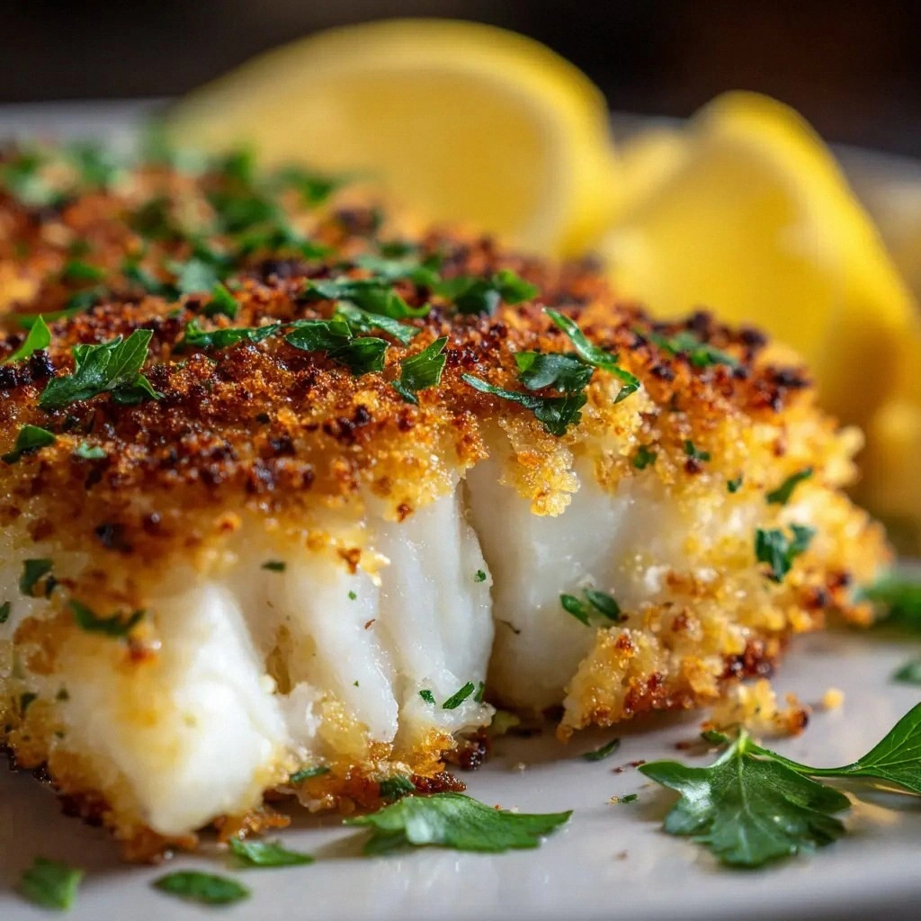 Garlic Parmesan Crusted Halibu