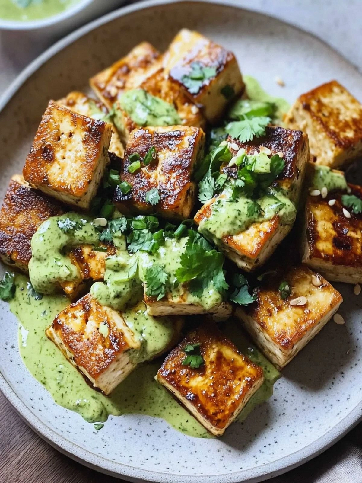Garlicky Tofu with Cilantro Sa
