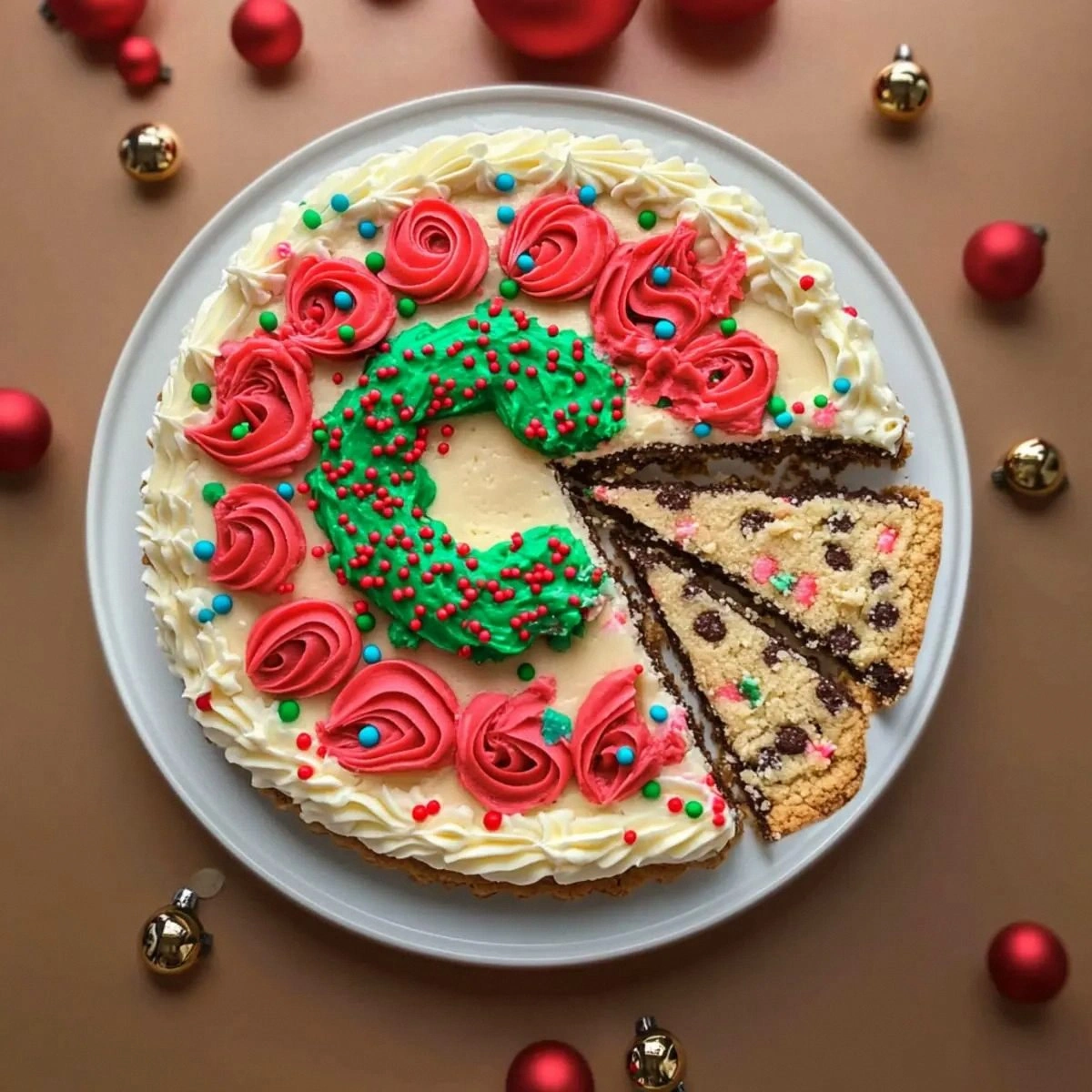 Giant Christmas Wreath Cookie Cake That Steals the Show