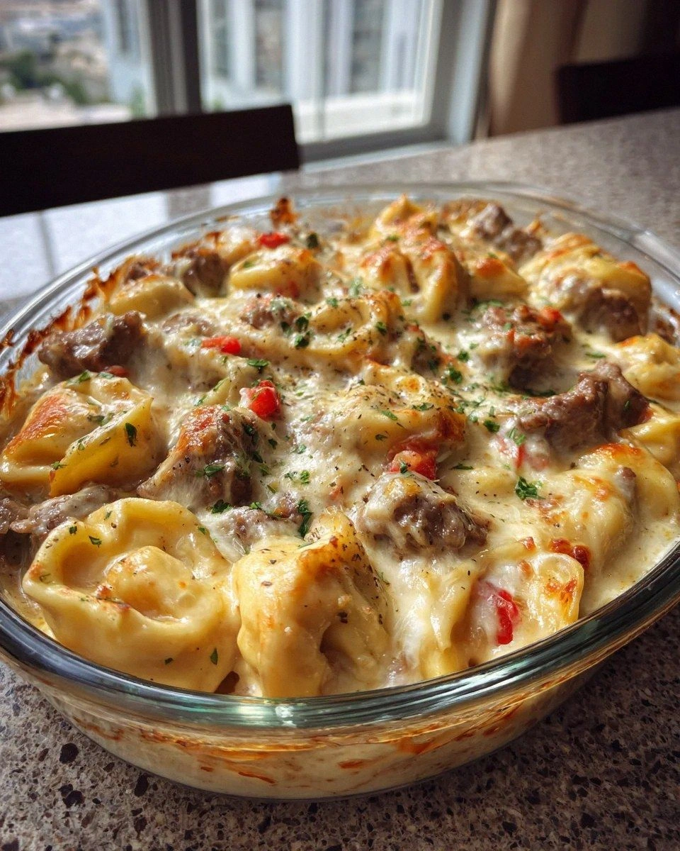 Golden Cheese Steak Tortellini Casserole: A Must-Try Recipe!