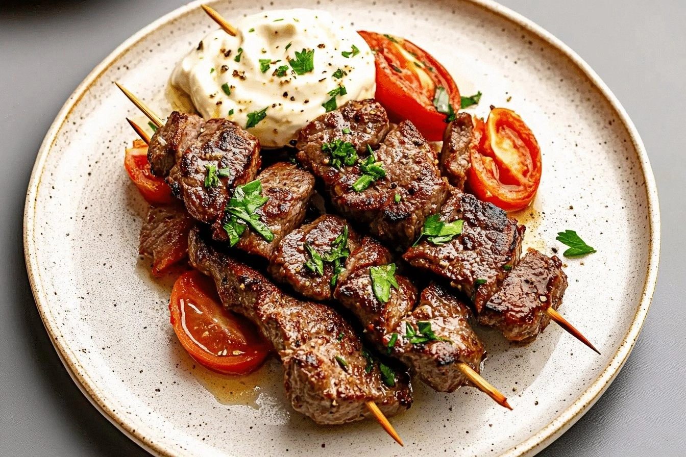 Greek Beef Souvlaki Skewers wi