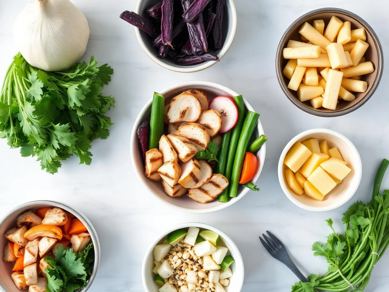 Ingredients for Grilled Chicken And Veggie Bowl