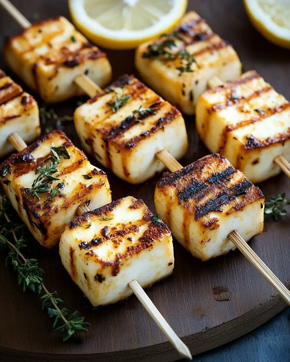 Grilled Halloumi Skewers with Lemon and Thyme Delight!