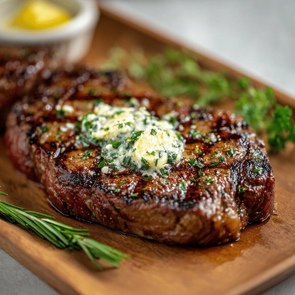 Grilled Ribeye Steak with Garl