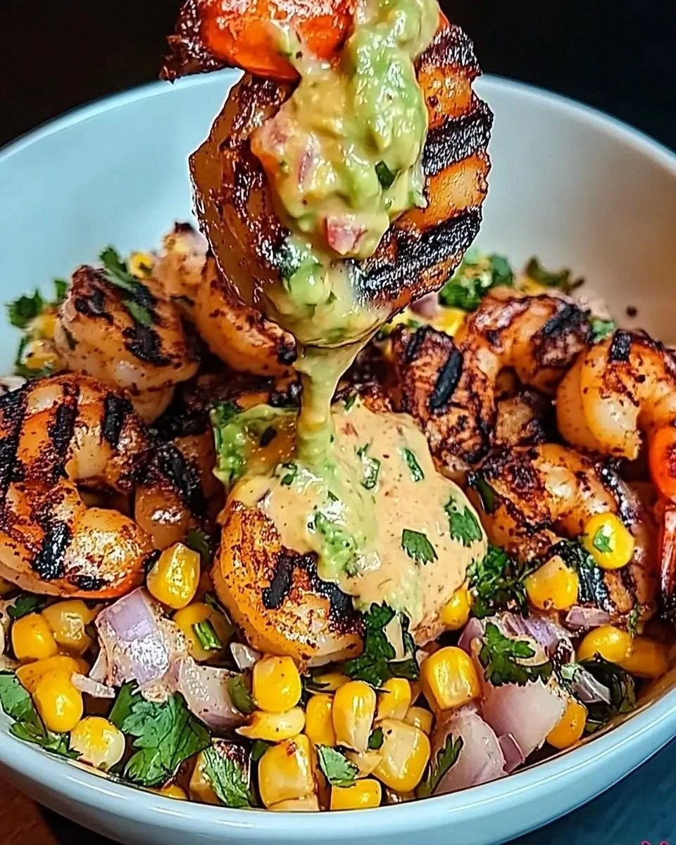 Grilled Shrimp Bowl with Avocado Corn Salsa is delicious!