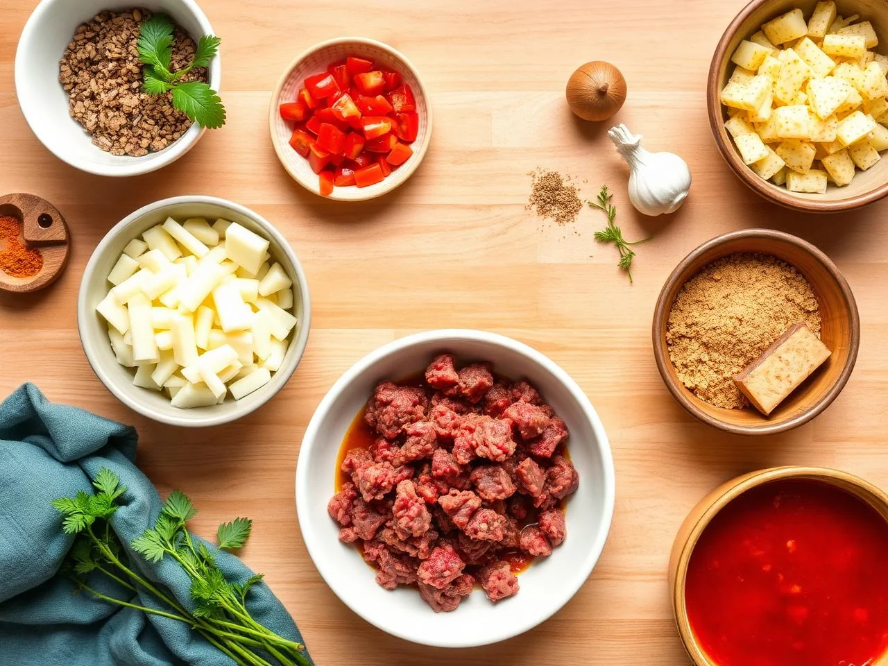 Ingredients for Ground Beef And Potato Stew