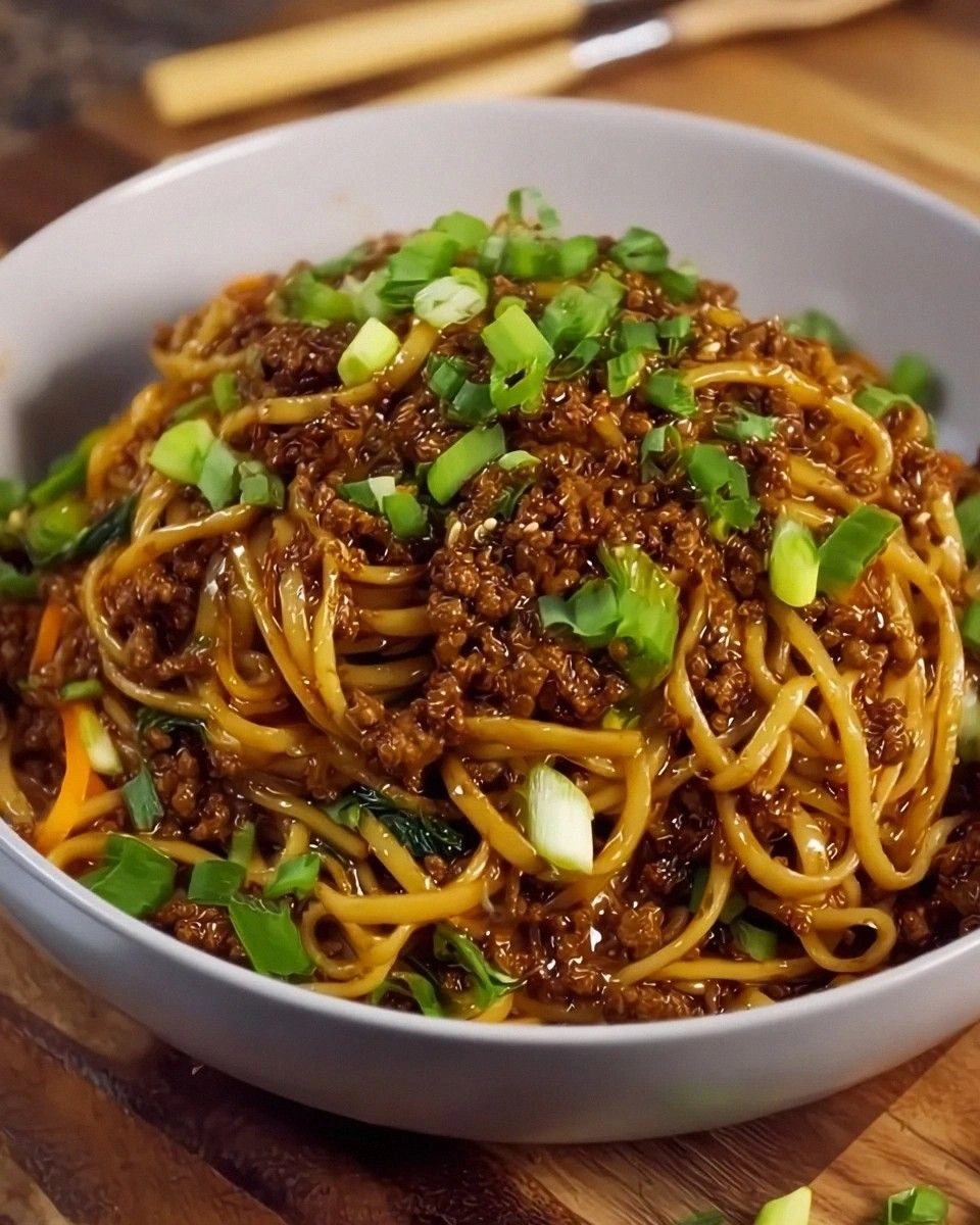 Ground Beef Mongolian Noodles