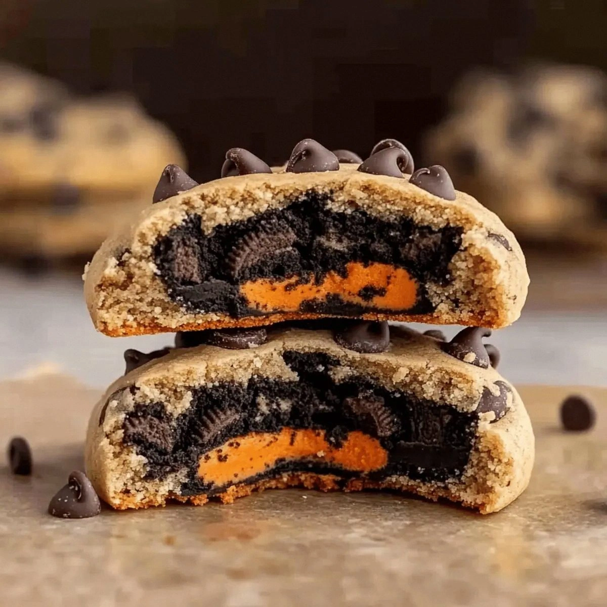 Halloween Oreo Stuffed Chocolate Chip Cookies for Sweet Surprises