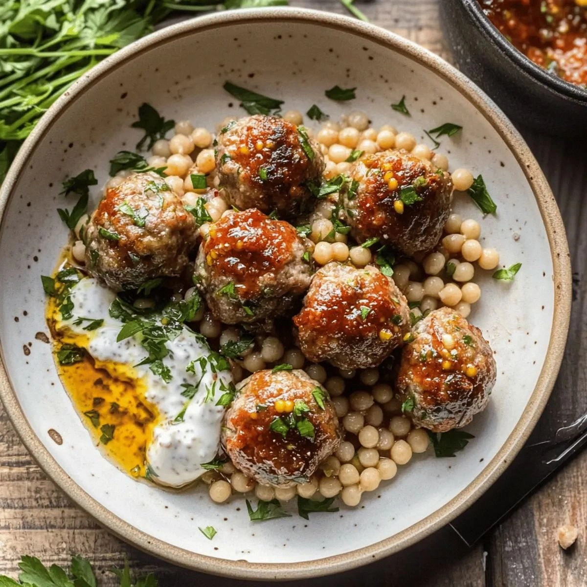 Harissa Meatballs with Fregola & Lemony Yogurt for Cozy Dinners
