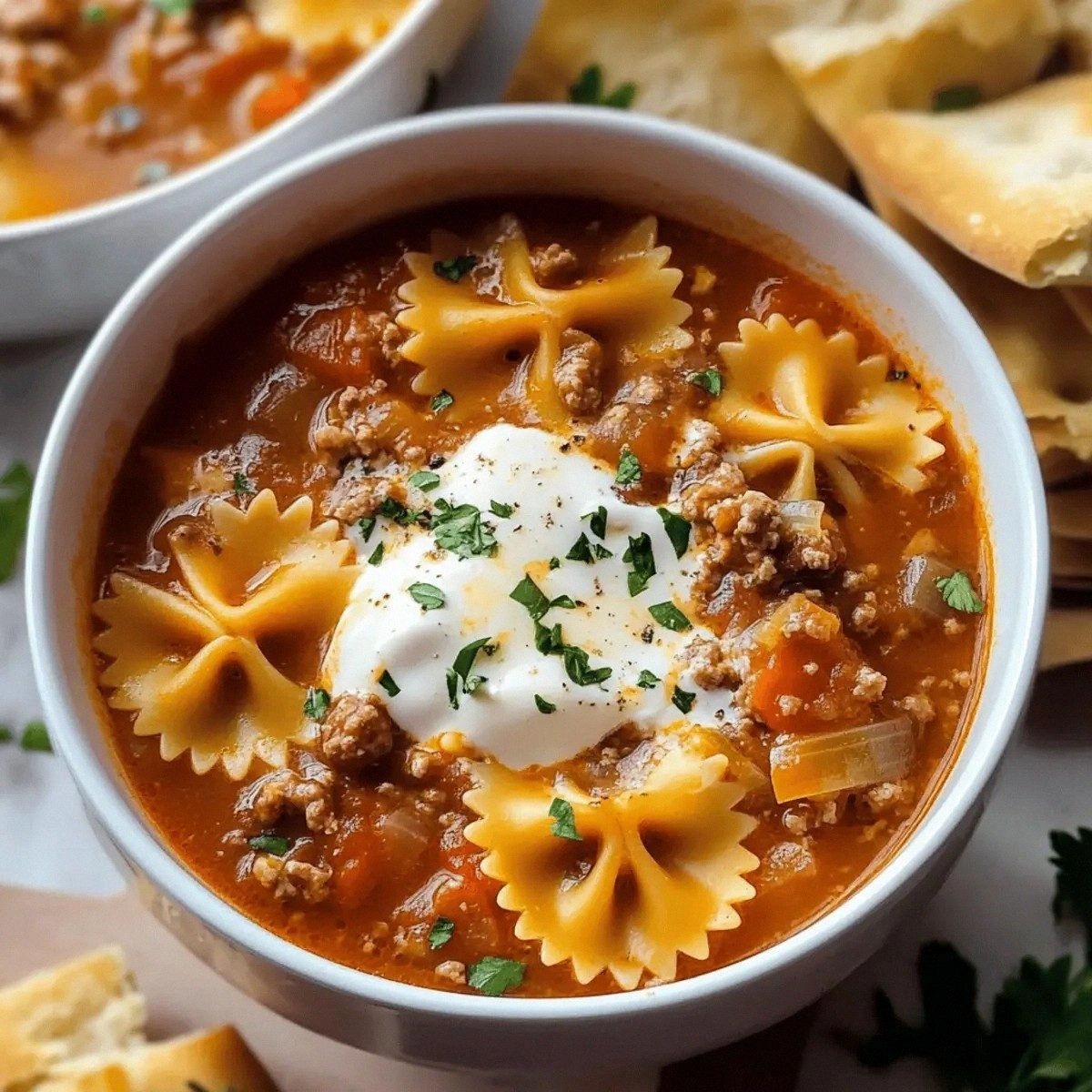 Hearty Lasagna Soup with Bow Tie Pasta for Cozy Nights