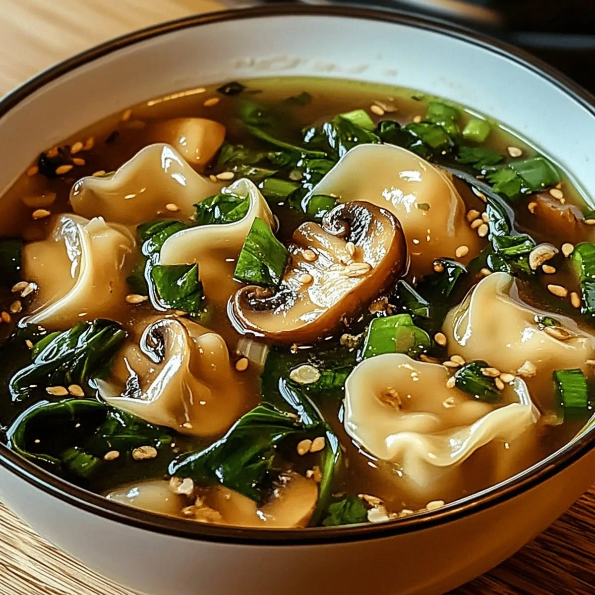 Hearty Potsticker Soup with Mushrooms & Bok Choy Bliss
