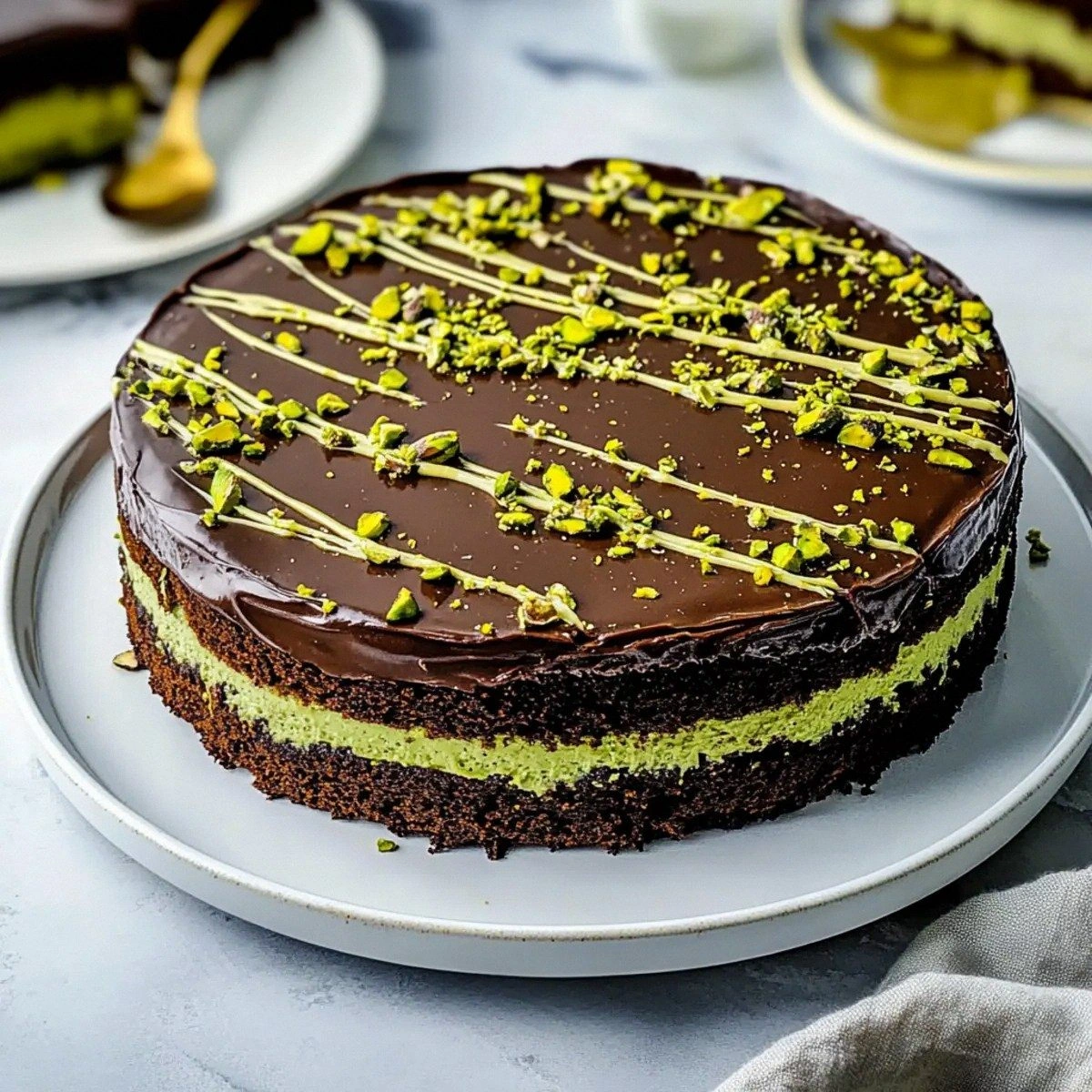 Heavenly Dubai Chocolate Cake with Pistachio Delight