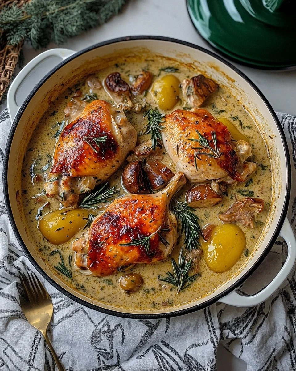 Herb Roasted Chicken with Creamy White Wine Sauce delights!