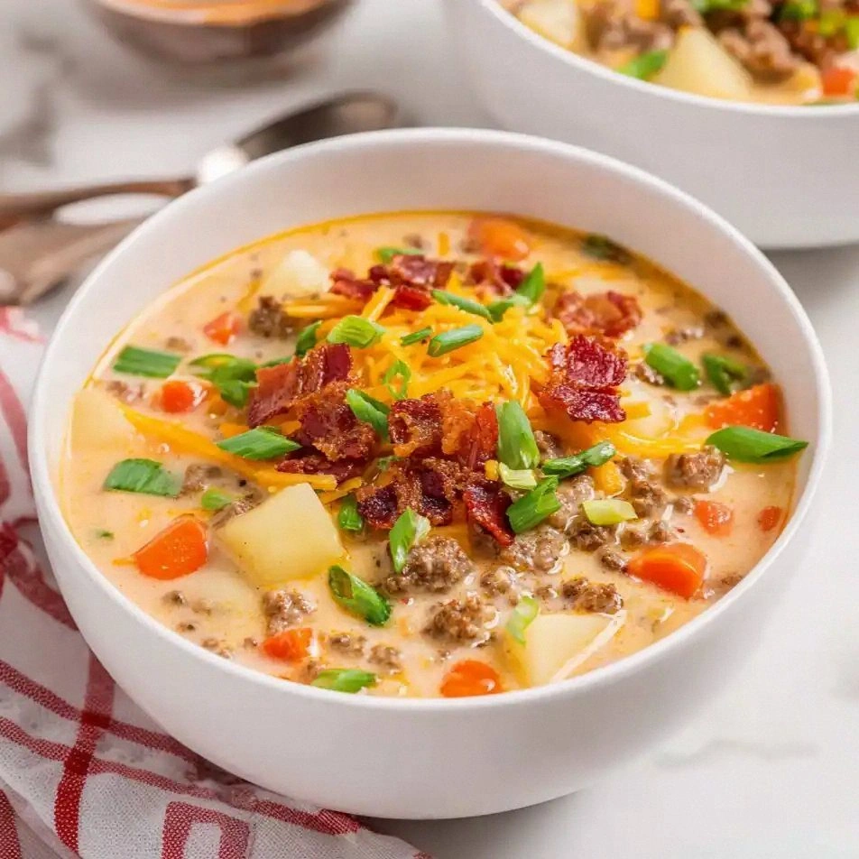 Homemade Cheeseburger Soup wit
