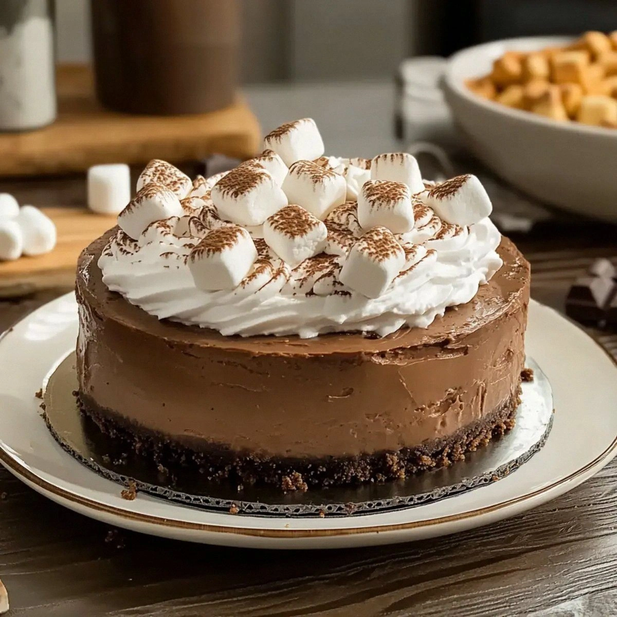Hot Cocoa Cheesecake with Marshmallow Whipped Cream Delight