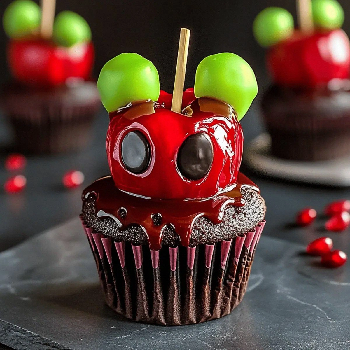 Irresistibly Spooky Poison Apple Cupcakes for Halloween Fun