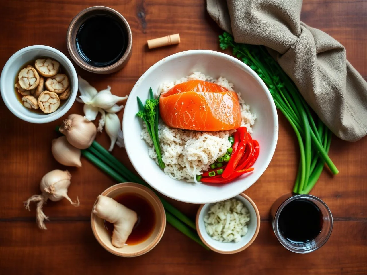 Ingredients for Japanese Salmon Sushi Bowl