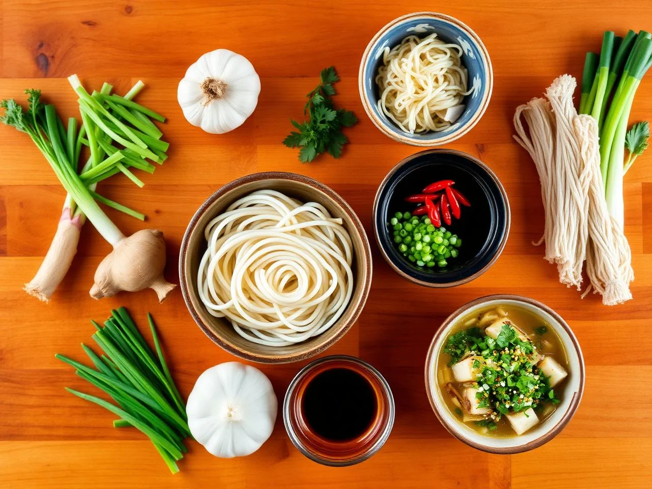 Ingredients for Japanese Udon Noodle Soup