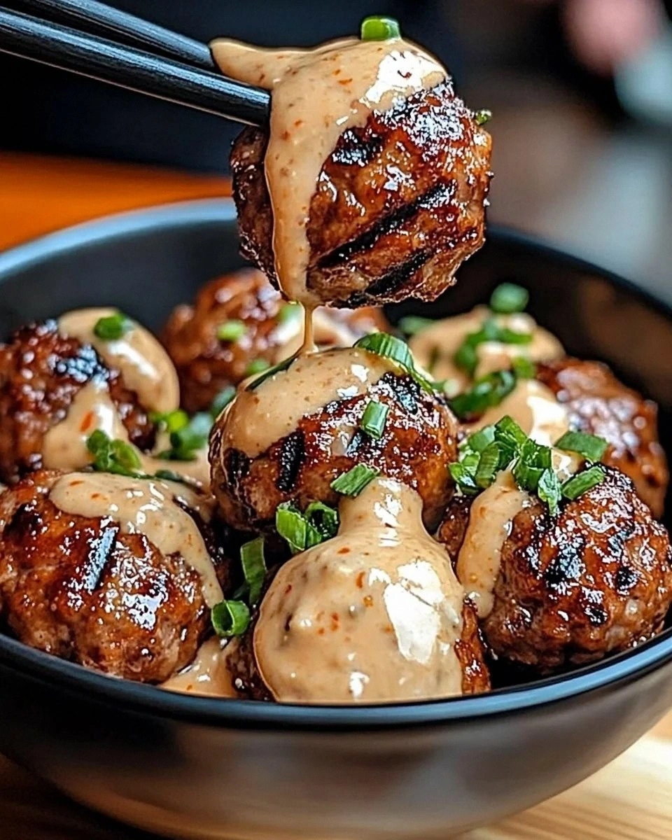 Korean BBQ Meatballs with Spicy Mayo are irresistible!