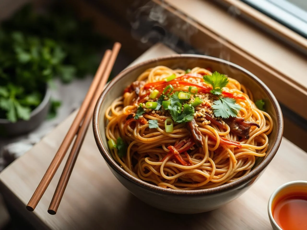 Korean Japchae Stir Fried Noodle Bowl