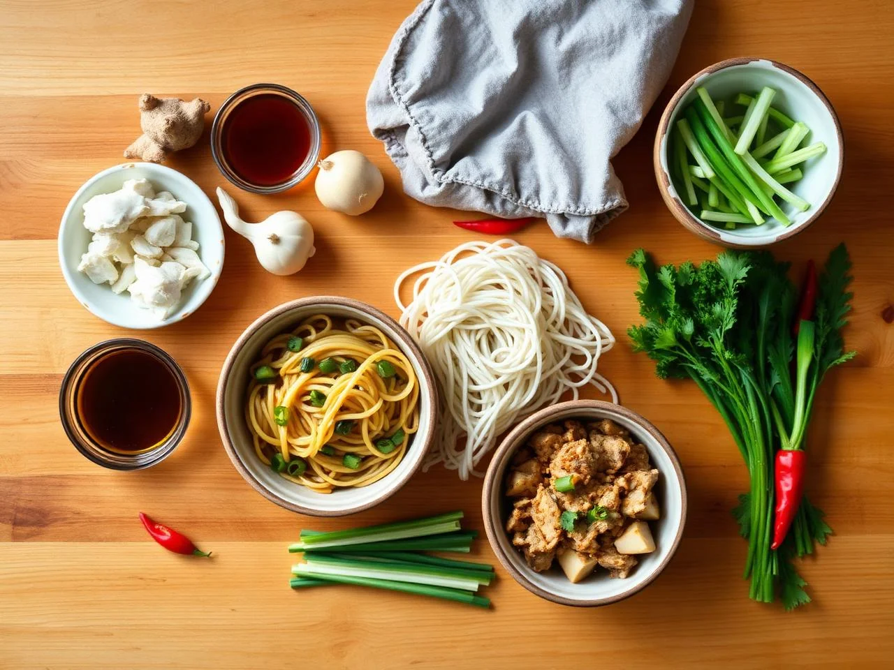 Ingredients for Korean Japchae Stir Fried Noodle Bowl